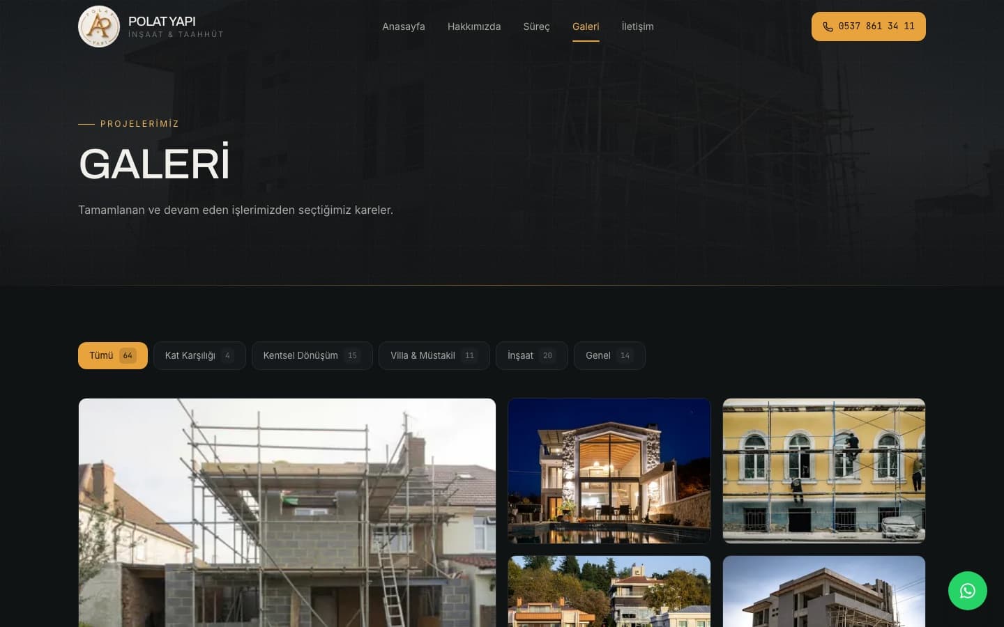 Galeri: kategori filtreli proje portföyü (lightbox)
