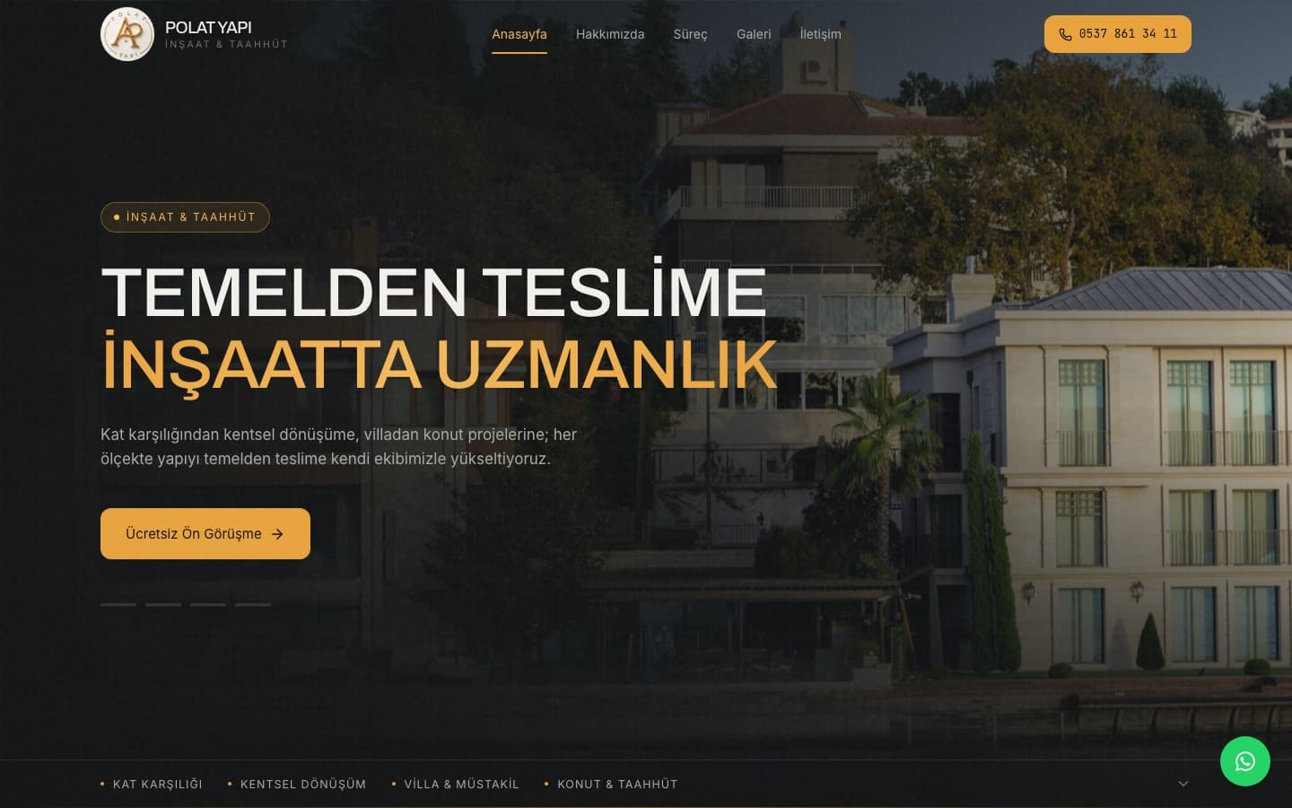 Ana sayfa: 'Temelden teslime inşaatta uzmanlık', hizmet kategorileri