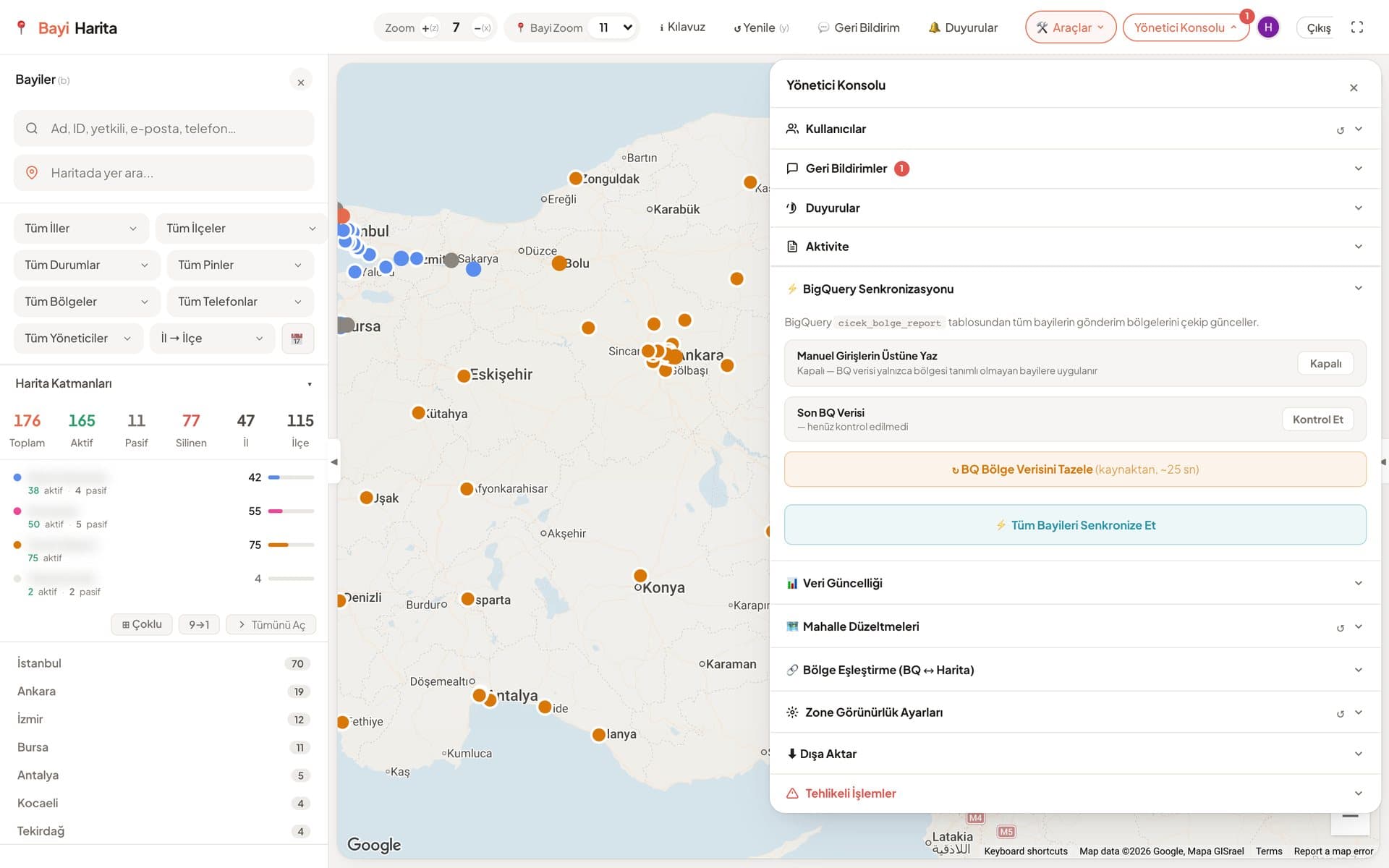 BigQuery senkronizasyonu: gönderim bölgelerini kaynaktan tazeleme